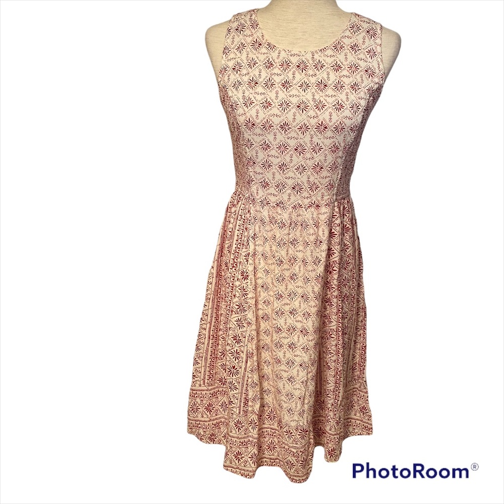 FAT FACE DRESS CREAM RED FLORAL SLEEVELESS CREW NECK FITTED BODICE BOHEMIAN 4
